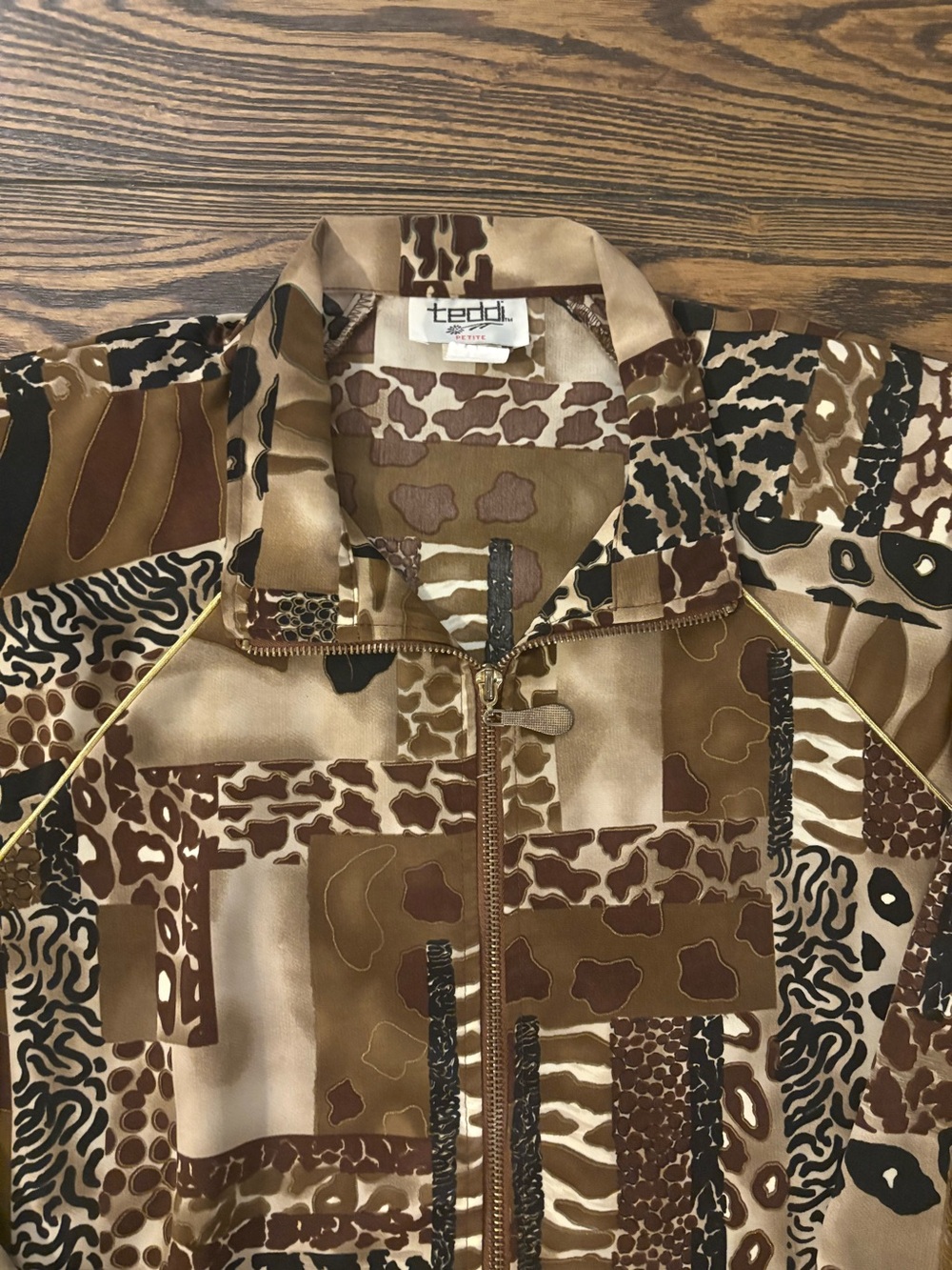 Y2K Animal Print Patchwork Zip Up Jacket Petite XL